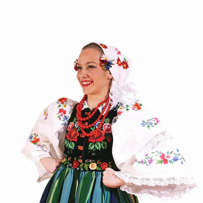 Women Dressed In Polish National Folk Costumes From Lowicz Region