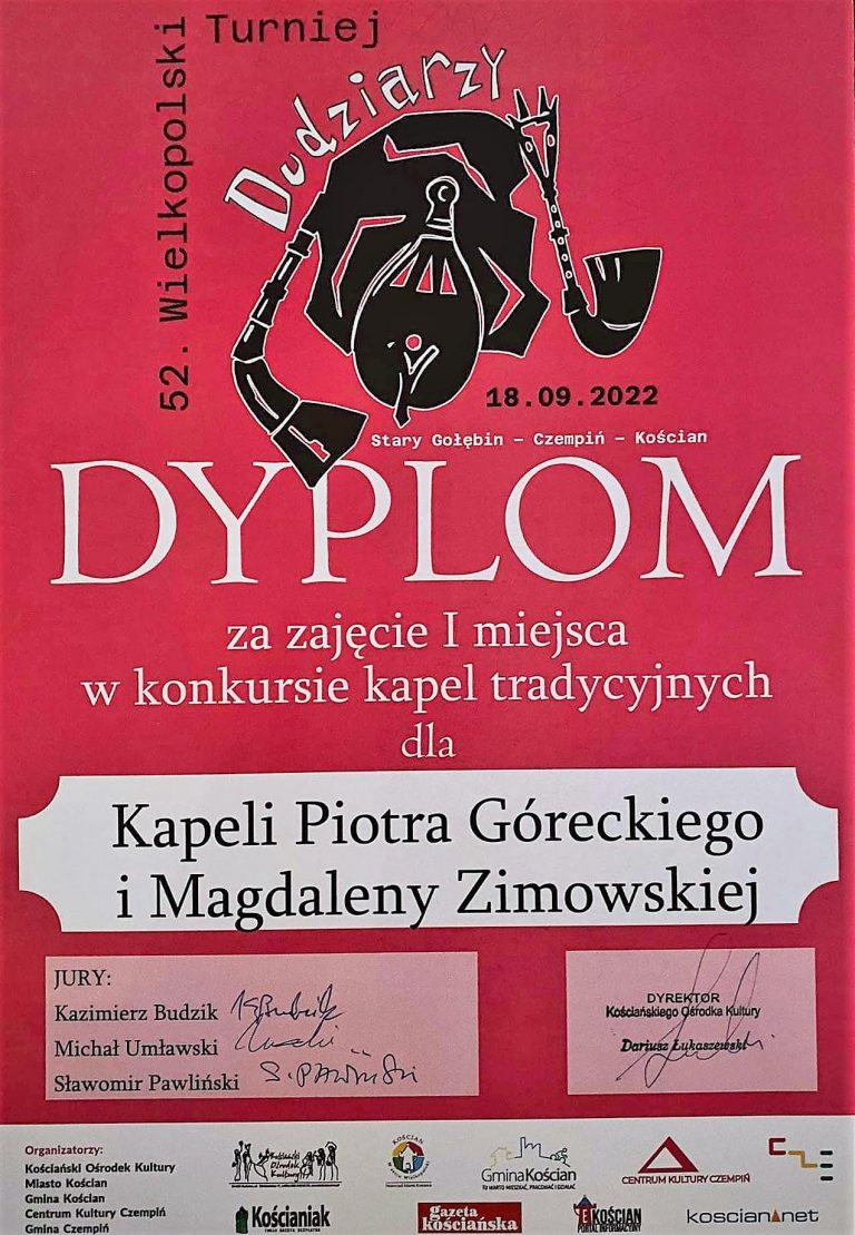 Dyplom dla kapeli dudziarskiej Piotra Góreckiego