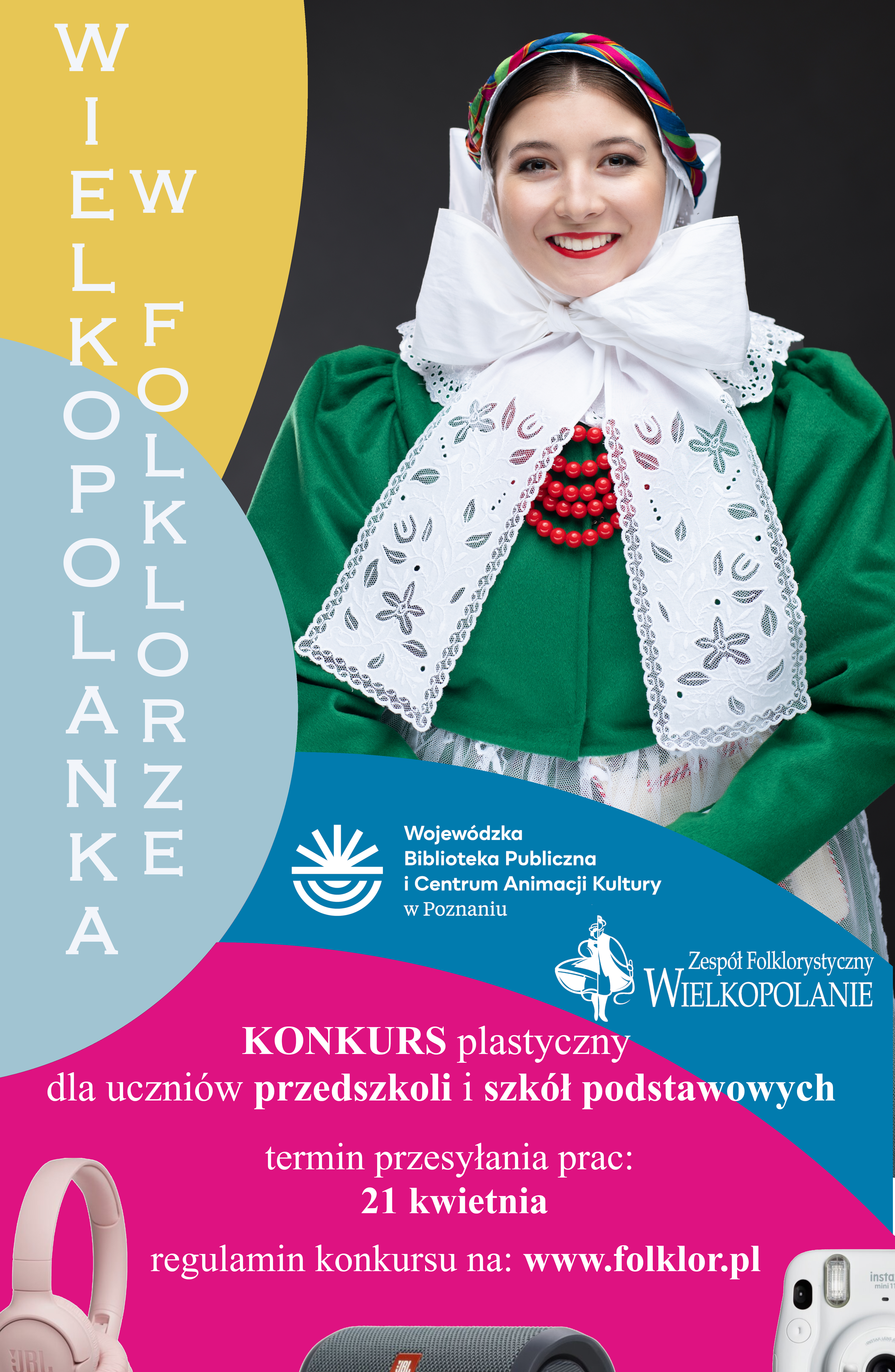 Plakat konkursu plastycznego z kobietą w stroju bamberskim